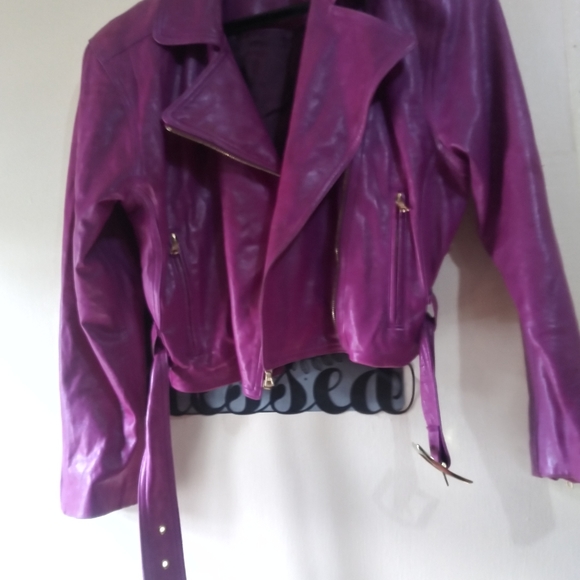 John Michael small leather purple coat - Picture 1 of 3
